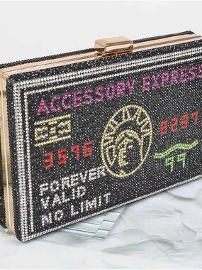 Accessory Express Black Crystal Embellished Credit Card Clutch